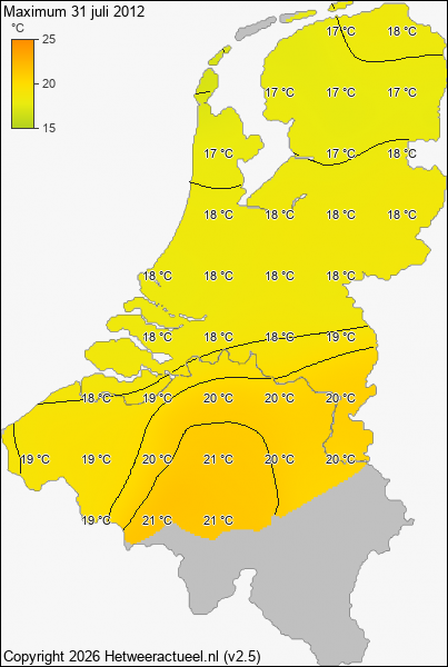 Maximum temperatuur 31 juli 2012
