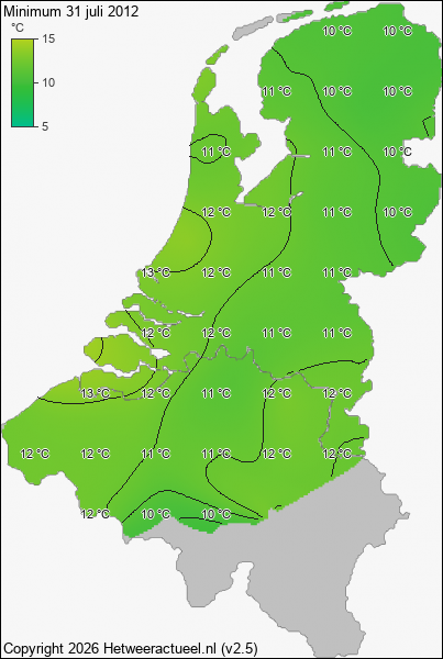 Minimum temperatuur 31 juli 2012