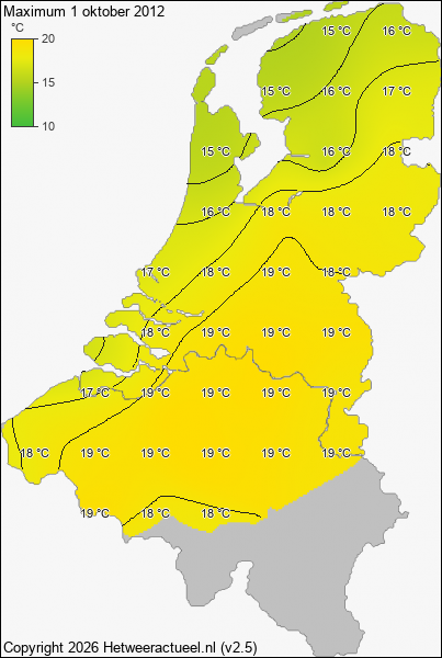 Maximum temperatuur 1 oktober 2012
