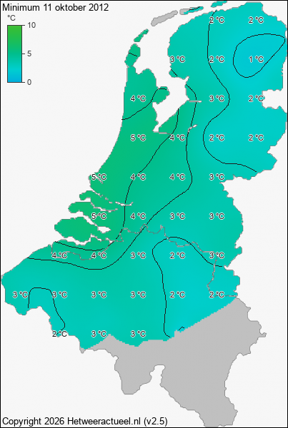 Minimum temperatuur 11 oktober 2012