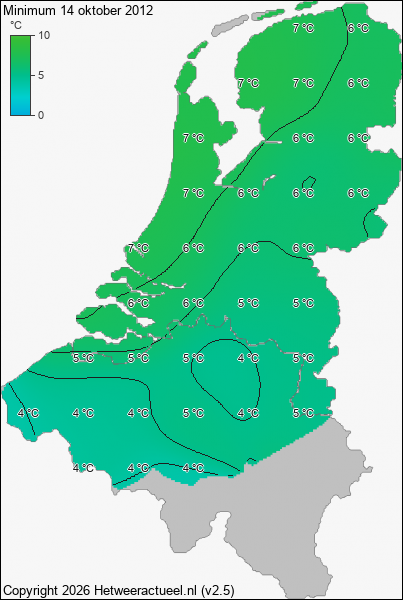 Minimum temperatuur 14 oktober 2012