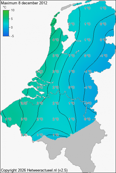 Maximum temperatuur 8 december 2012
