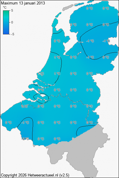Maximum temperatuur 13 januari 2013