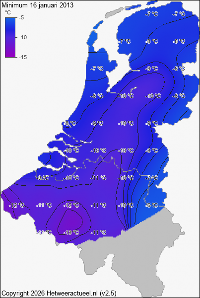 Minimum temperatuur 16 januari 2013