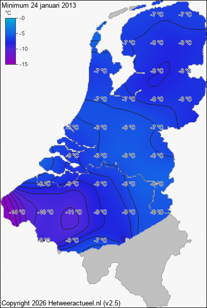 Minimum temperatuur 24 januari 2013