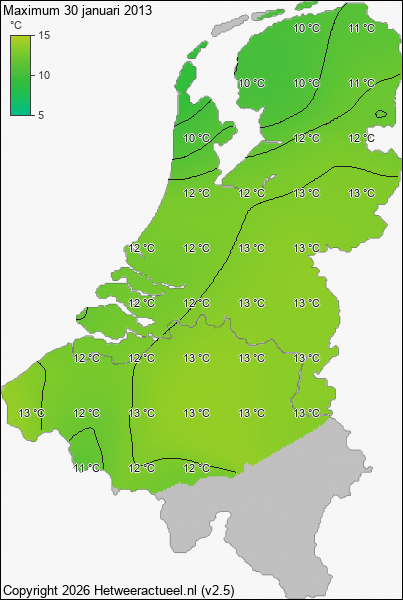 Maximum temperatuur 30 januari 2013