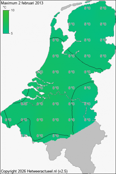 Maximum temperatuur 2 februari 2013