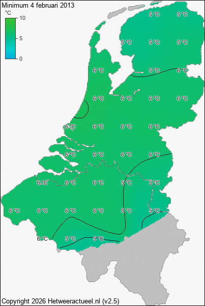 Minimum temperatuur 4 februari 2013