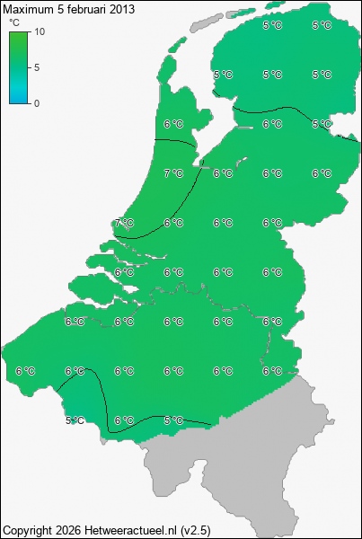 Maximum temperatuur 5 februari 2013