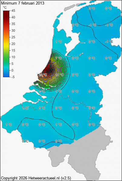 Minimum temperatuur 7 februari 2013
