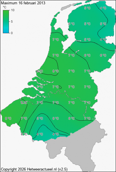 Maximum temperatuur 16 februari 2013
