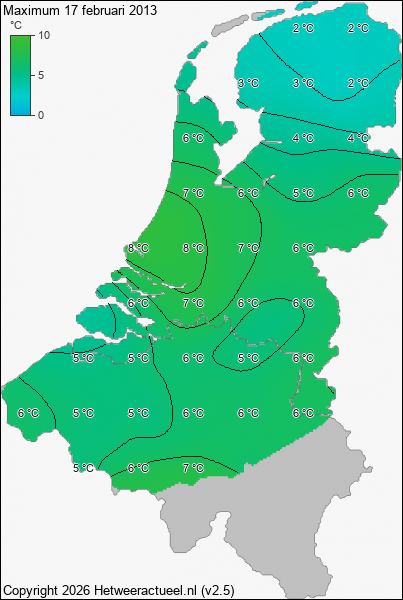 Maximum temperatuur 17 februari 2013