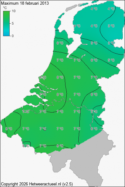 Maximum temperatuur 18 februari 2013
