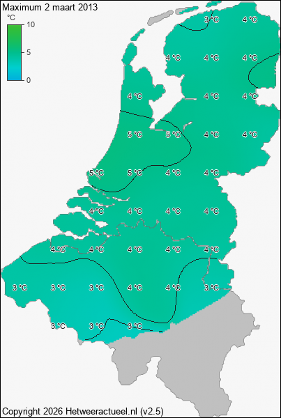 Maximum temperatuur 2 maart 2013