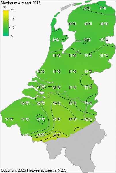 Maximum temperatuur 4 maart 2013