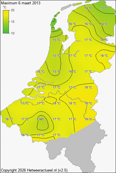 Maximum temperatuur 6 maart 2013
