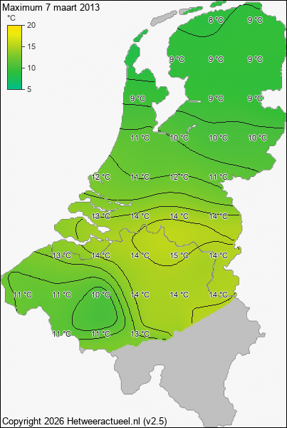 Maximum temperatuur 7 maart 2013