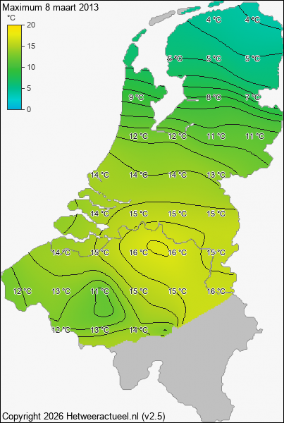 Maximum temperatuur 8 maart 2013