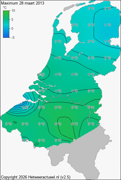 Maximum temperatuur 28 maart 2013