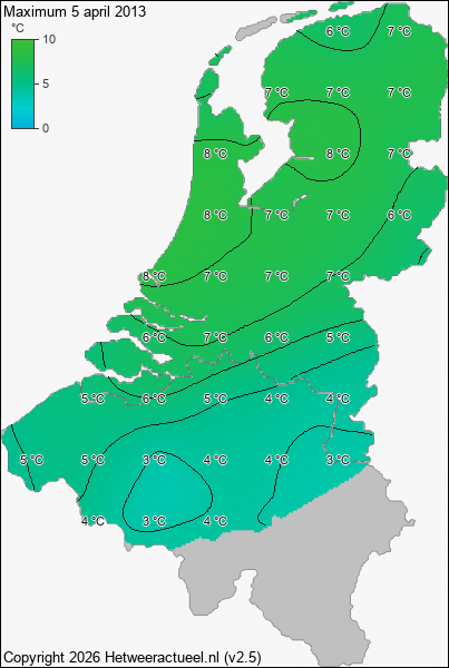 Maximum temperatuur 5 april 2013