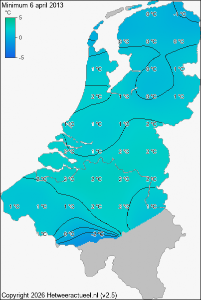 Minimum temperatuur 6 april 2013
