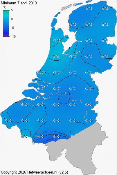 Minimum temperatuur 7 april 2013