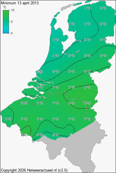 Minimum temperatuur 13 april 2013