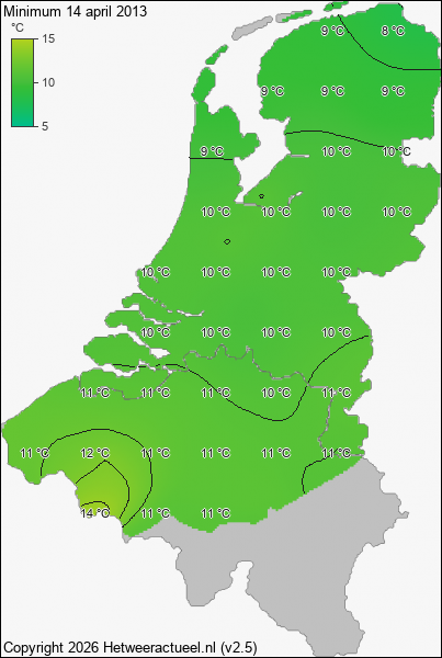 Minimum temperatuur 14 april 2013