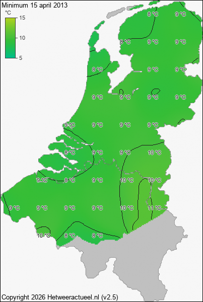 Minimum temperatuur 15 april 2013