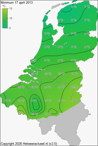 Minimum temperatuur 17 april 2013