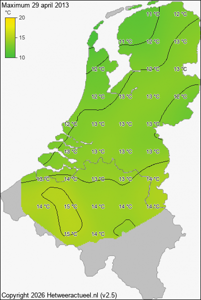 Maximum temperatuur 29 april 2013