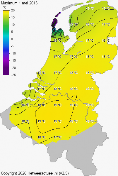 Maximum temperatuur 1 mei 2013