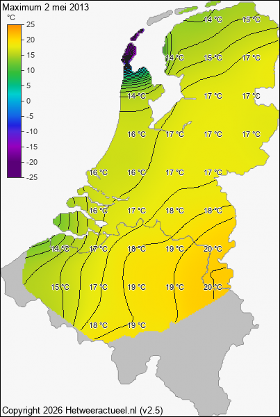 Maximum temperatuur 2 mei 2013
