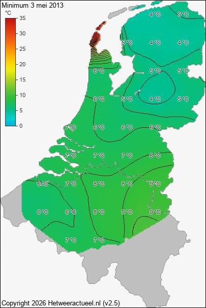 Minimum temperatuur 3 mei 2013