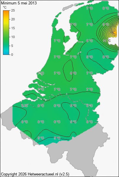 Minimum temperatuur 5 mei 2013