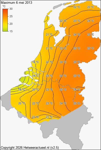 Maximum temperatuur 6 mei 2013
