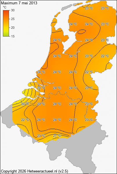 Maximum temperatuur 7 mei 2013