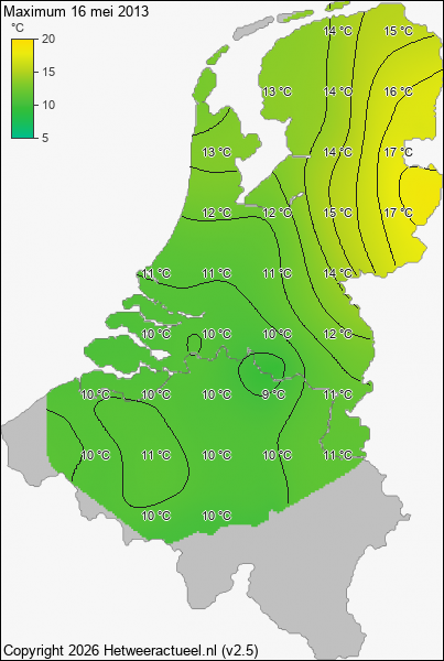 Maximum temperatuur 16 mei 2013