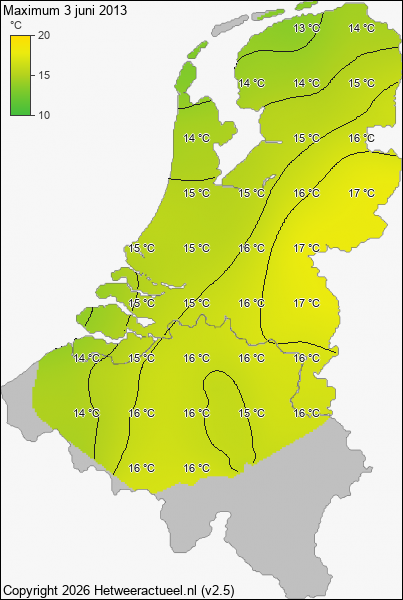 Maximum temperatuur 3 juni 2013