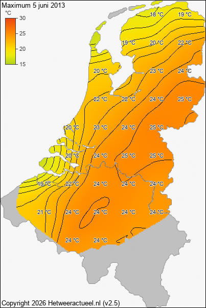 Maximum temperatuur 5 juni 2013