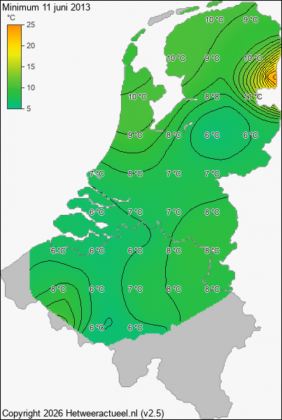 Minimum temperatuur 11 juni 2013