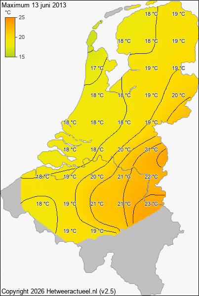 Maximum temperatuur 13 juni 2013