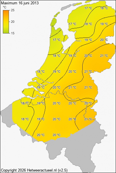 Maximum temperatuur 16 juni 2013