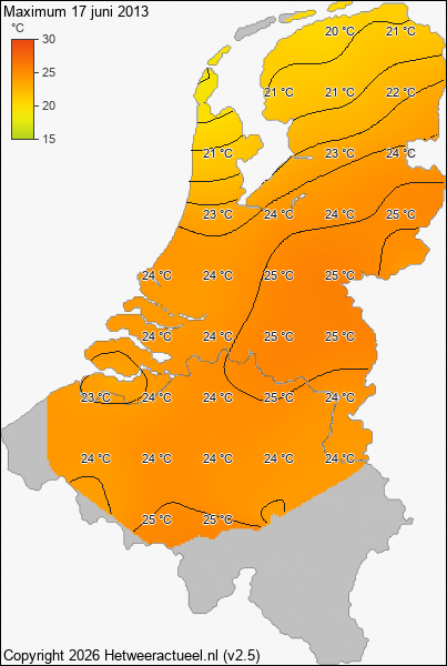 Maximum temperatuur 17 juni 2013