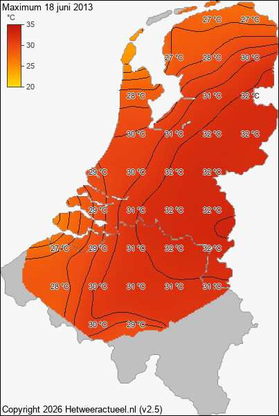 Maximum temperatuur 18 juni 2013