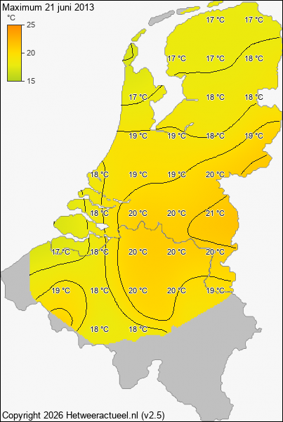 Maximum temperatuur 21 juni 2013
