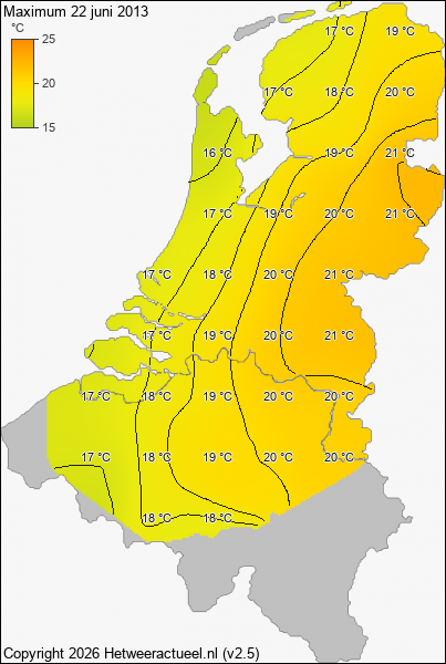 Maximum temperatuur 22 juni 2013