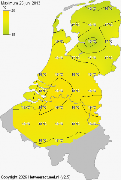 Maximum temperatuur 25 juni 2013