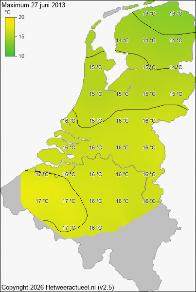Maximum temperatuur 27 juni 2013