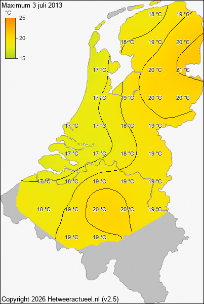 Maximum temperatuur 3 juli 2013